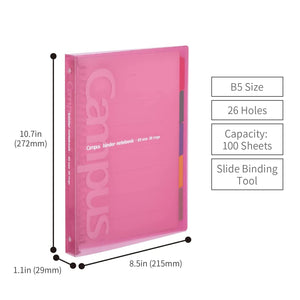 KOKUYO 5 Subject Spiral Notebook, Campus B5 Refillable Journal with 5 Tab Dividers, 200 Sheets in 6mm Dotted Ruled Loose Leaf Paper, Pink, Japan Import (RU-P333NP & NO-S836BT)