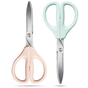 Kokuyo 2 Pack 7“ Scissor All purpose with Hybrid Arch Stainless Steel Blade, Pastel Pink Blue, Sharper Cutting Performance Heavy Duty Cutter for Office Home School Craft Supplies (HSM-A100)