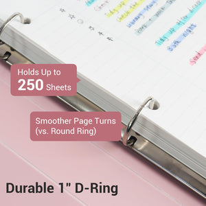 MUKAWA 1 Inch 3 Ring Binder, D-Ring Binder Holds 250 Sheets, PP Cover with Writable Spine Label, Lay-Flat Design, Letter Size 8.5x11, Lightweight for School, Office & Home Organization, 1 Pack, Pink