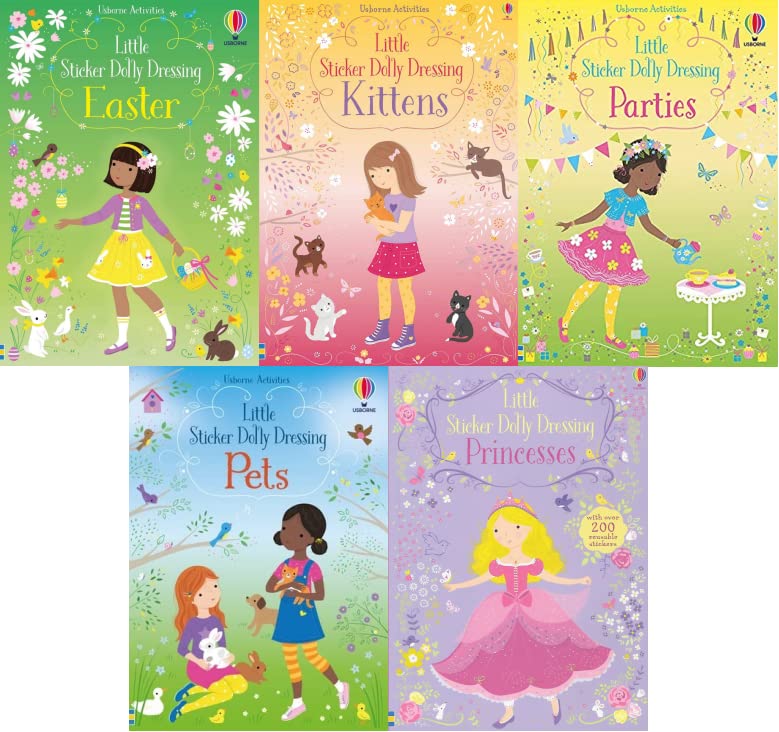 Usborne Little Sticker Dolly Dressing 5 books collection set for kids (Easter, Kittens, Parties, Pets, Princesses)