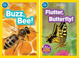 National Geographic Kids 10 Book Set - Pre-Reader & Level 1 : Buzz Bee, Flutter Butterfly, Slither Snake, Hoot Owl, Sleep Bear, Ants, Caterpillar to Butterfly, Seed to Plant, Plants, Animal Tails