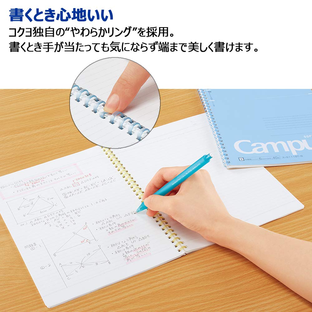 Kokuyo Campus Soft Ring Notebook, A5, B 6mm Dot Ruled, 29 Lines, 50 Sheets, Green, Set of 2, Japan Import (SU-S131BT-G)