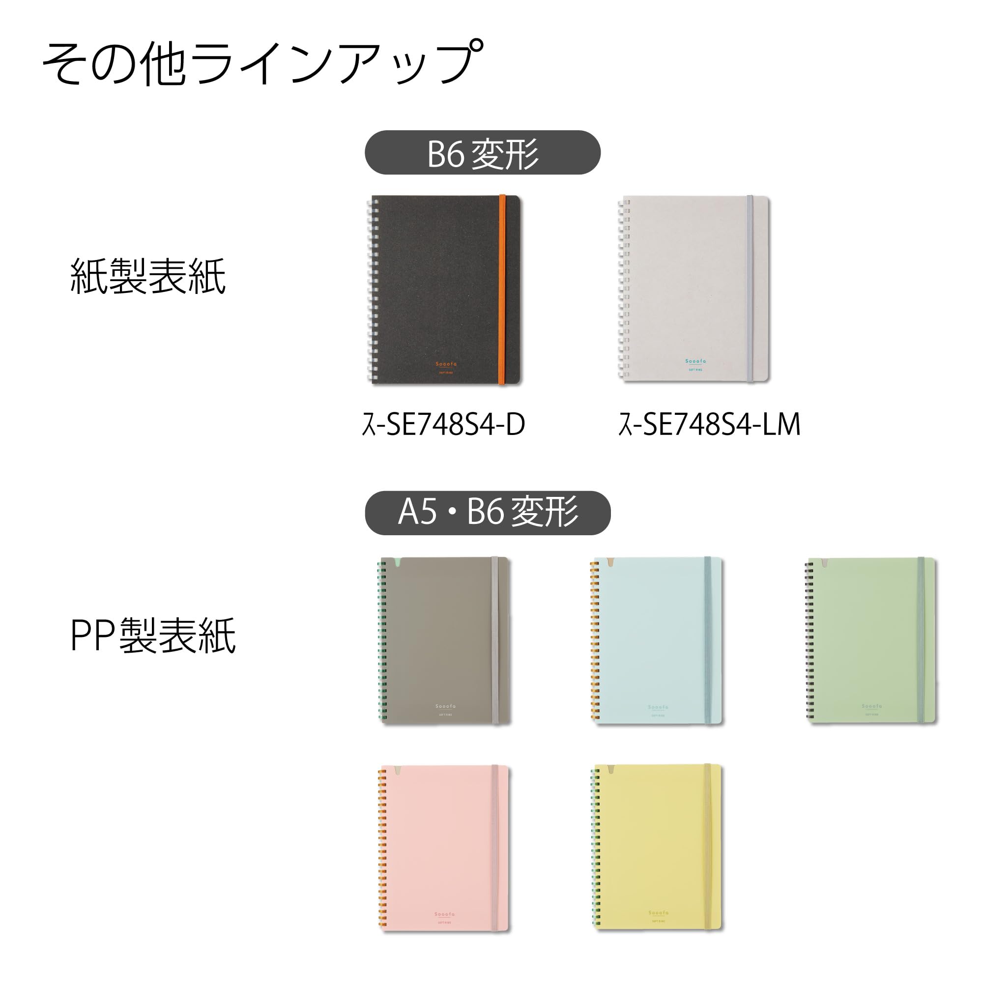 KOKUYO Graph Journal Notebook, Sooofa 7.2'' x 5.5'' Soft Ring Notebook for Women 4mm Grid Ruled, 80 Perforated Sheets, Black, B6 Notebook for Work Journals for Writing. Japan Import (S-SE748S4-D)