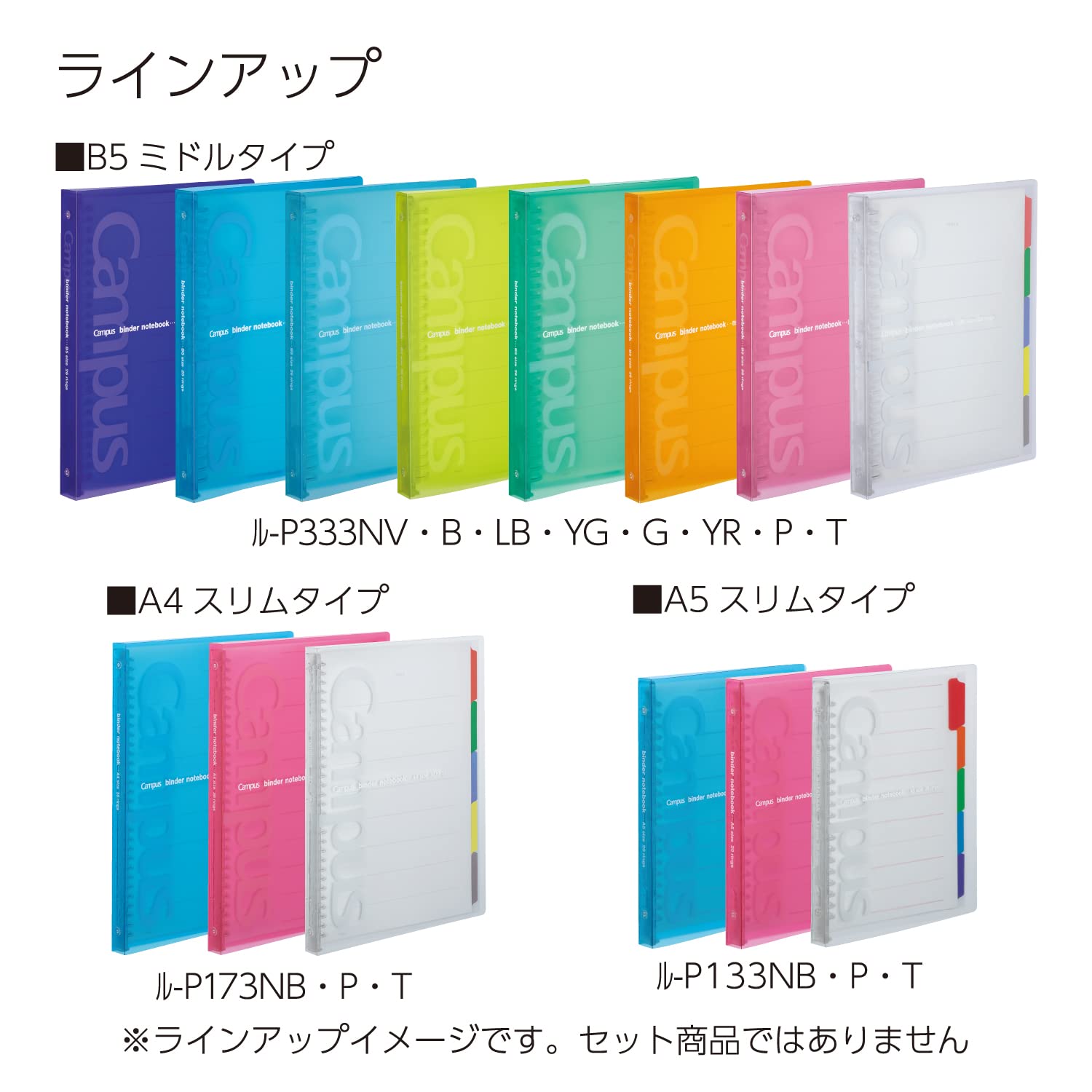 Kokuyo Campus Slide Binder with 5 Tab Dividers, Slim Type, A5, 20 Holes, Up to 65 Sheets, Transparent, Japan Import (RU-P133NT)