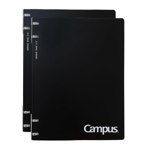KOKUYO Campus Refillable Notebook, 2 Pack B5 2x2 Slim Ring Binder Notebook with Customizable Title Page, 40 Sheets Capacity. Suitable for 26 Holes Loose Leaf Paper, Black (AML-NP704DX2)