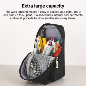KOKUYO Pencil Case Pouch, Standing Pen Pouch Bag, Foldable Magnetic Stand up Phone Pencil Holder Organizer, Large Capacity Portable Pencil Box for School Office Supplies. (Mag Critz Neo - Grey)