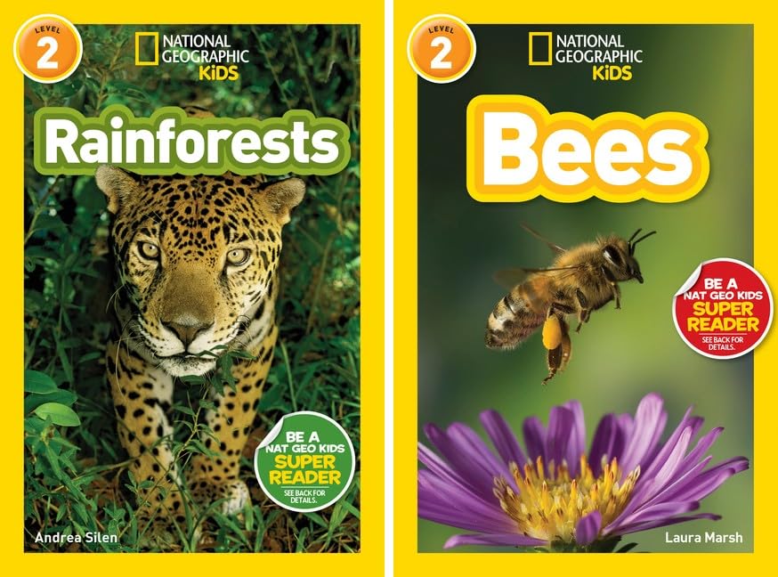 National Geographic Kids Readers, Level 2 Series, 10 Books Collection Set, Sharks, Prehistoric Mammals, Rainforests, Bees, Adorable Animals, Animal Superpowers, Bats, Manatees, Cheetahs, Tigers