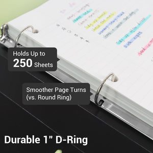 MUKAWA 1 Inch 3 Ring Binder, D-Ring Binder Holds 250 Sheets, PP Cover with Writable Spine Label, Lay-Flat Design, Letter Size 8.5x11, Lightweight for School, Office & Home Organization, 1 Pack, Black