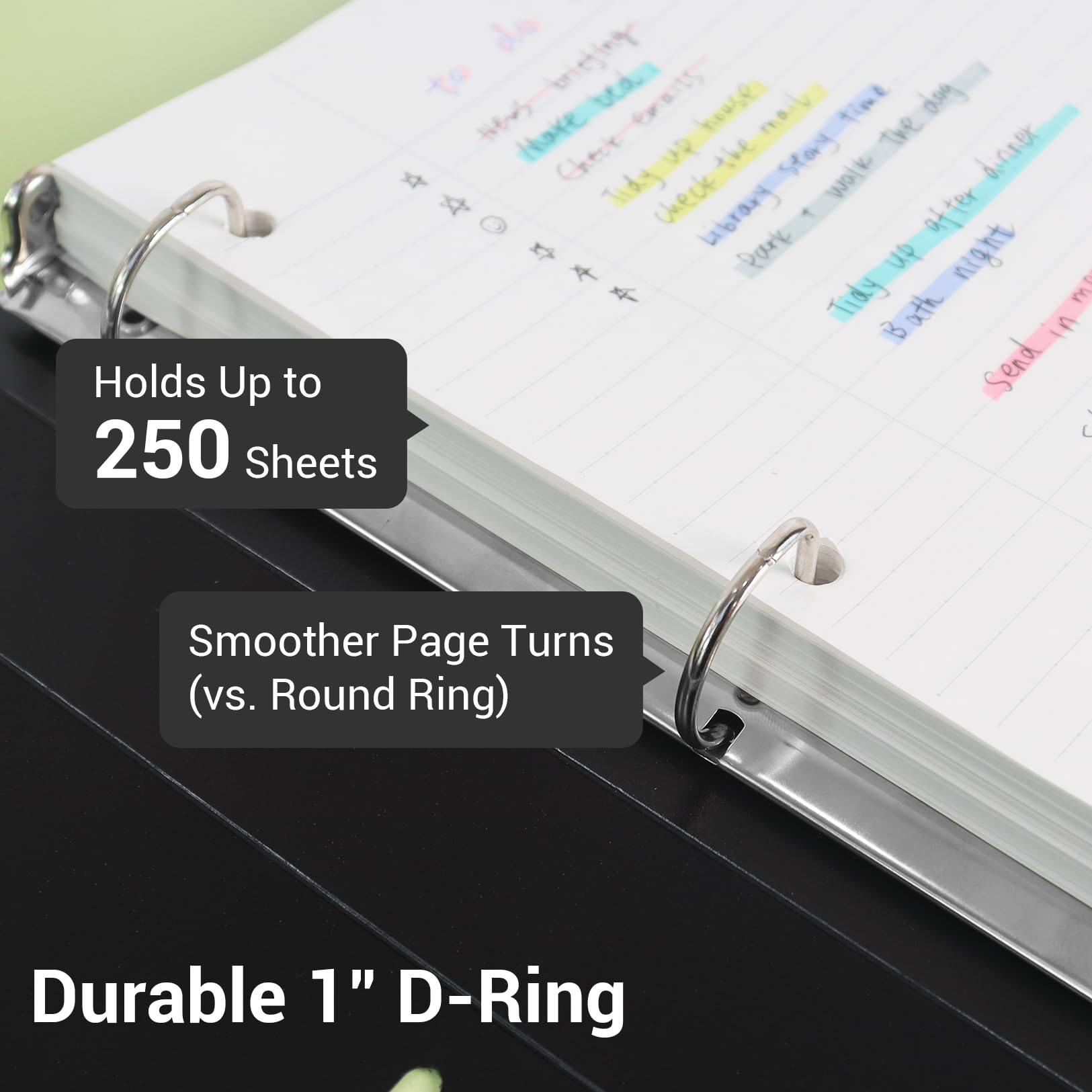 MUKAWA 1 Inch 3 Ring Binder, D-Ring Binder Holds 250 Sheets, PP Cover with Writable Spine Label, Lay-Flat Design, Letter Size 8.5x11, Lightweight for School, Office & Home Organization, 2 Pack, Black