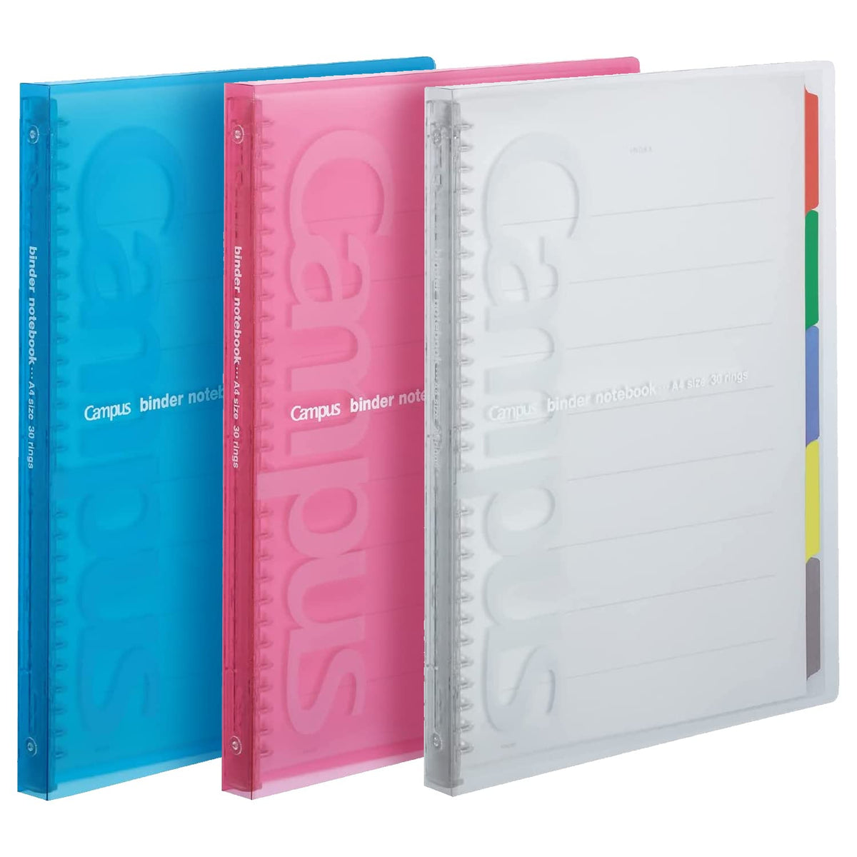 Kokuyo Campus Slide Binder with 5 Tab Dividers, Slim Type, A4, 30 Holes, Up to 65 Sheets, 3 Colors of Blue, Pink & Transparent, Japan Import (RU-P173)