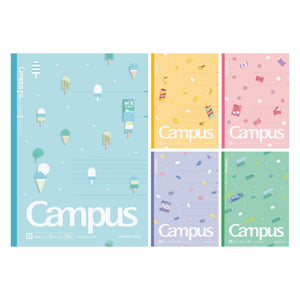 KOKUYO Composition Notebooks, 5 Pack Campus Semi-B5 Comp Book with Dot B 6mm Ruled, 30 Sheets, School Lined Notebook in Snack Motif, Journal Notebook for Women Work Study Note Taking (NO-3CBTN-L36X5)
