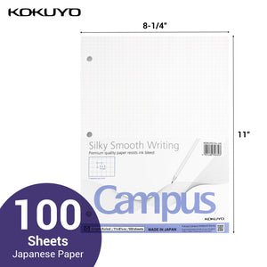 KOKUYO 5x5 Graph Paper, Loose Leaf Paper 8.25"x11", 100 Sheets, Smooth Writing Surface, Bleed Resistant Filler Paper for Math, Engineering, Art Projects. Japan Import (WSG-NO-887G2)