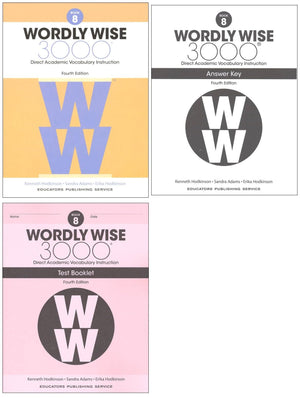 Wordly Wise 3000 Grade 8 Series: 3 Books Collection Set (4th Edition). Student Edition, Test Book, Answer Key Vocabulary Workbook Set for Homeschooling Language Arts Practice Skills Improvement
