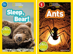 National Geographic Kids 10 Book Set - Pre-Reader & Level 1 : Buzz Bee, Flutter Butterfly, Slither Snake, Hoot Owl, Sleep Bear, Ants, Caterpillar to Butterfly, Seed to Plant, Plants, Animal Tails