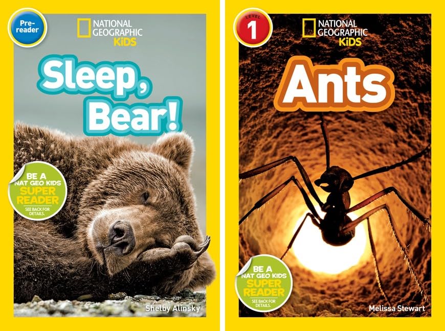 National Geographic Kids 10 Book Set - Pre-Reader & Level 1 : Buzz Bee, Flutter Butterfly, Slither Snake, Hoot Owl, Sleep Bear, Ants, Caterpillar to Butterfly, Seed to Plant, Plants, Animal Tails