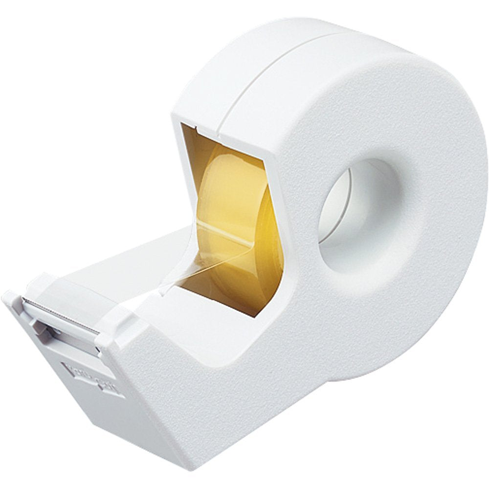 Kokuyo Portable Tape Dispenser, Hand Type Tape Roll Dispenser (Tape Included)，Smooth Blade, Perfect for Office Desktop and Art Scrapbooking, Japan Import (T-SM300W), White