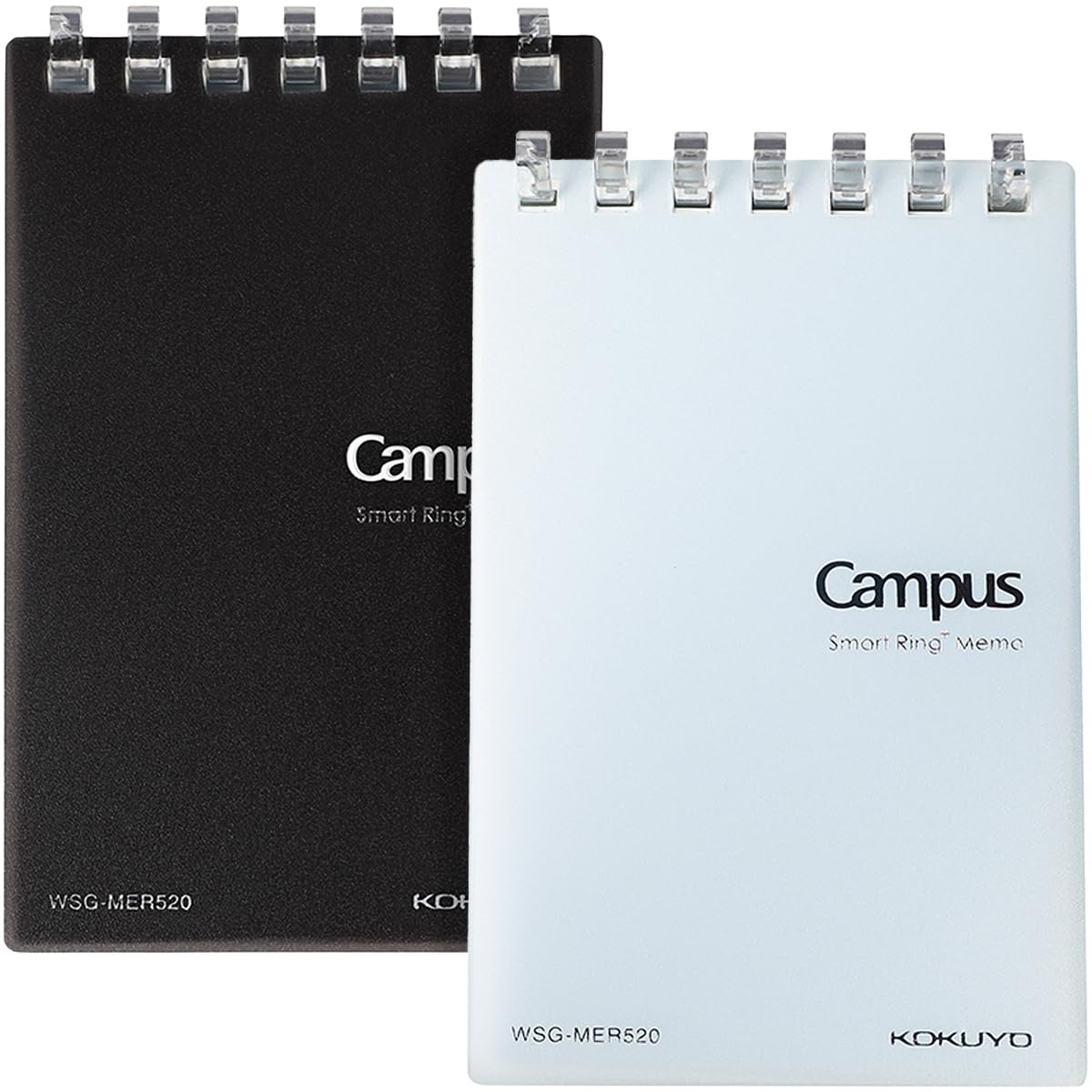 KOKUYO Small Notebooks, 2 Pack 3"x5" Pocket Refillable Spiral Notepads with 20 5x5 Graph Sheets Each and Card Pocket, Little Mini Notebook with PVC Cover to Stay Organized for Work or School, Black & Blue