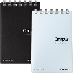 KOKUYO Small Notebooks, 2 Pack 3"x5" Pocket Refillable Spiral Notepads with 20 5x5 Graph Sheets Each and Card Pocket, Little Mini Notebook with PVC Cover to Stay Organized for Work or School, Black & Blue