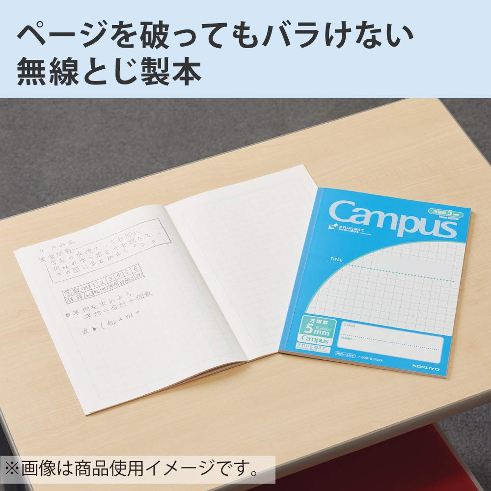 KOKUYO Campus Notebook, Easy Erasing, Semi-B5, 5mm(0.2in) Grid Ruled, 0.4 inch (10 mm) Solid Line, 30 Sheets, Pack of 5, 5 Colors, Japan Import (NO-30S10-5X5)