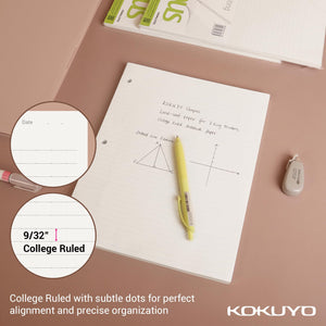 Kokuyo Campus Loose Leaf Paper for 3 Ring Binders, 8-1/4"x11”, College Ruled Notebook Paper, 100 Sheets, 70 GSM Japanese Smooth Paper Prevents Ink Bleeding, School Suppliers.Japan Import(WSG-NO-887G1)