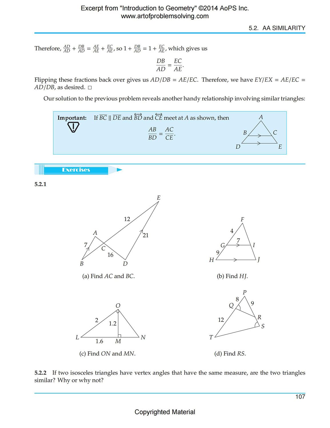 Art of Problem Solving (AoPS) Series, Introduction to Geometry 2 Books Set of Text and Solution by Richard Rusczyk