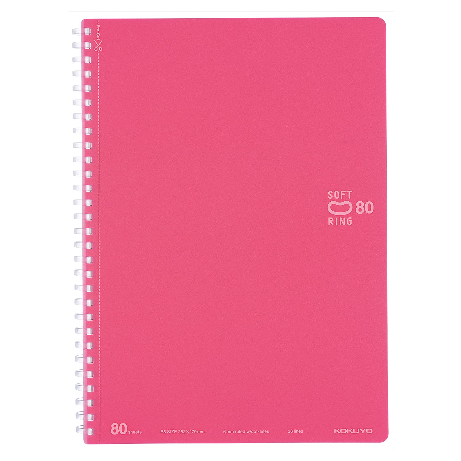 KOKUYO Spiral Lined Notebook, 10'' x 7'' Pastel Journal B5 Soft Ring Notebooks with Dot 6 mm Ruled, 80 Sheets, Light Pink 1 Subject Notebook, Note Taking for School. Japan Import (SU-SV308BT-LP)