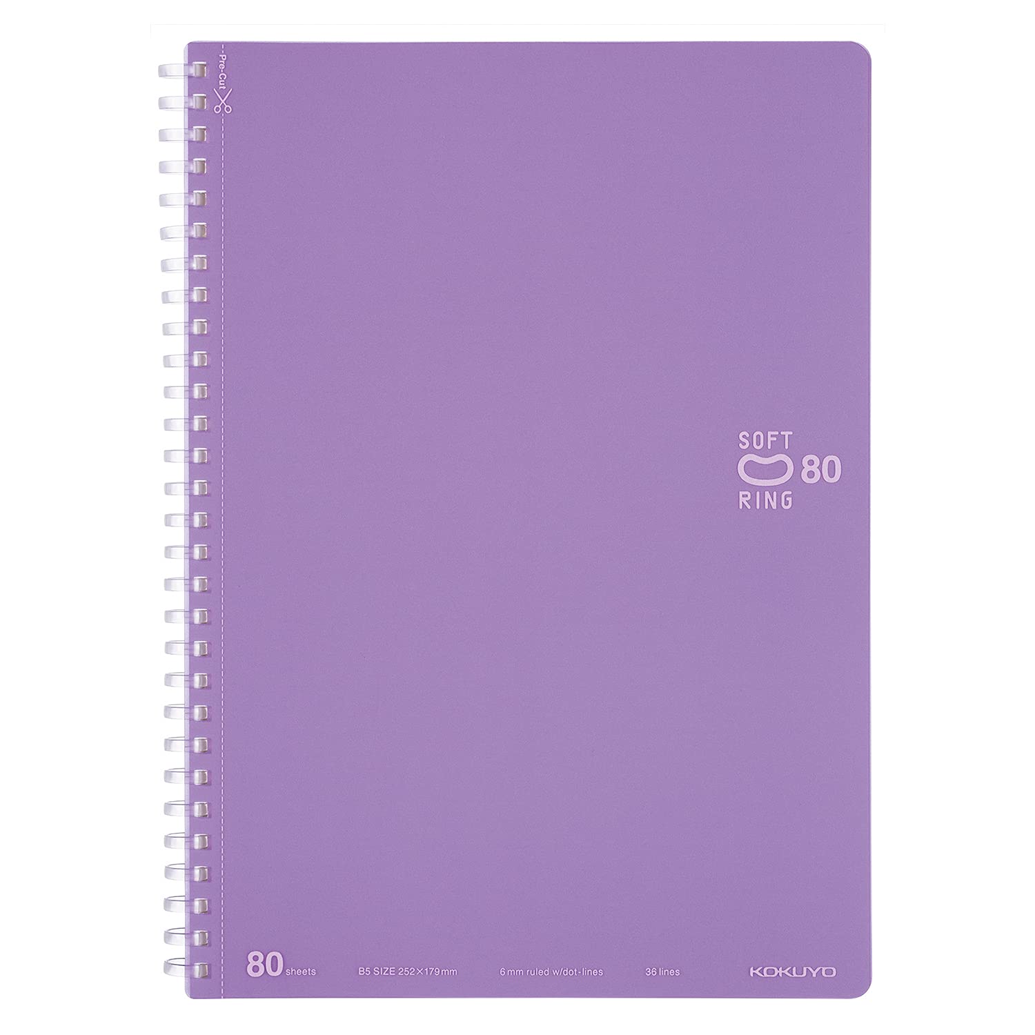 KOKUYO Spiral Lined Notebook, 10'' x 7'' Pastel Journal B5 Soft Ring Notebooks with Dot 6 mm Ruled, 80 Sheets, Purple 1 Subject Notebook, Note Taking for School. Japan Import (SU-SV308BT-V)