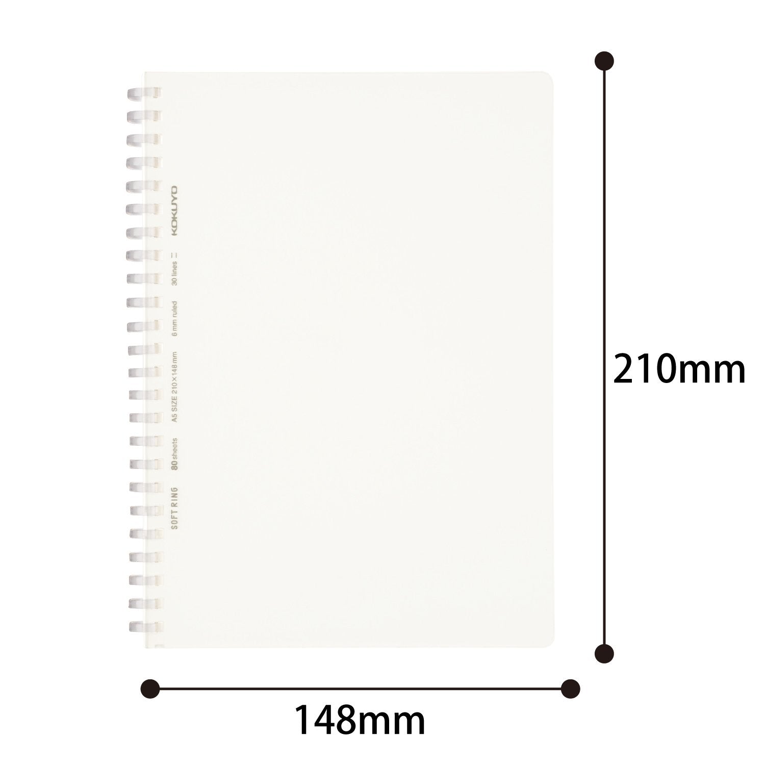KOKUYO Spiral Lined Notebook, 8.3'' x 5.8'' Business Journal A5 Soft Ring Notebooks with A 6mm Ruled, 80 Perforated Sheets, Clear 1 Subject Notebook, Note Taking for Work. Japan Import (SU-SV538B-T)