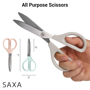 Kokuyo 3 Pack 7“ Scissor All purpose with Hybrid Arch Stainless Steel Blade, Pastel Pink Blue White, Sharper Cutting Performance Heavy Duty Cutter for Office Home School Craft Supplies (HSM-A100)