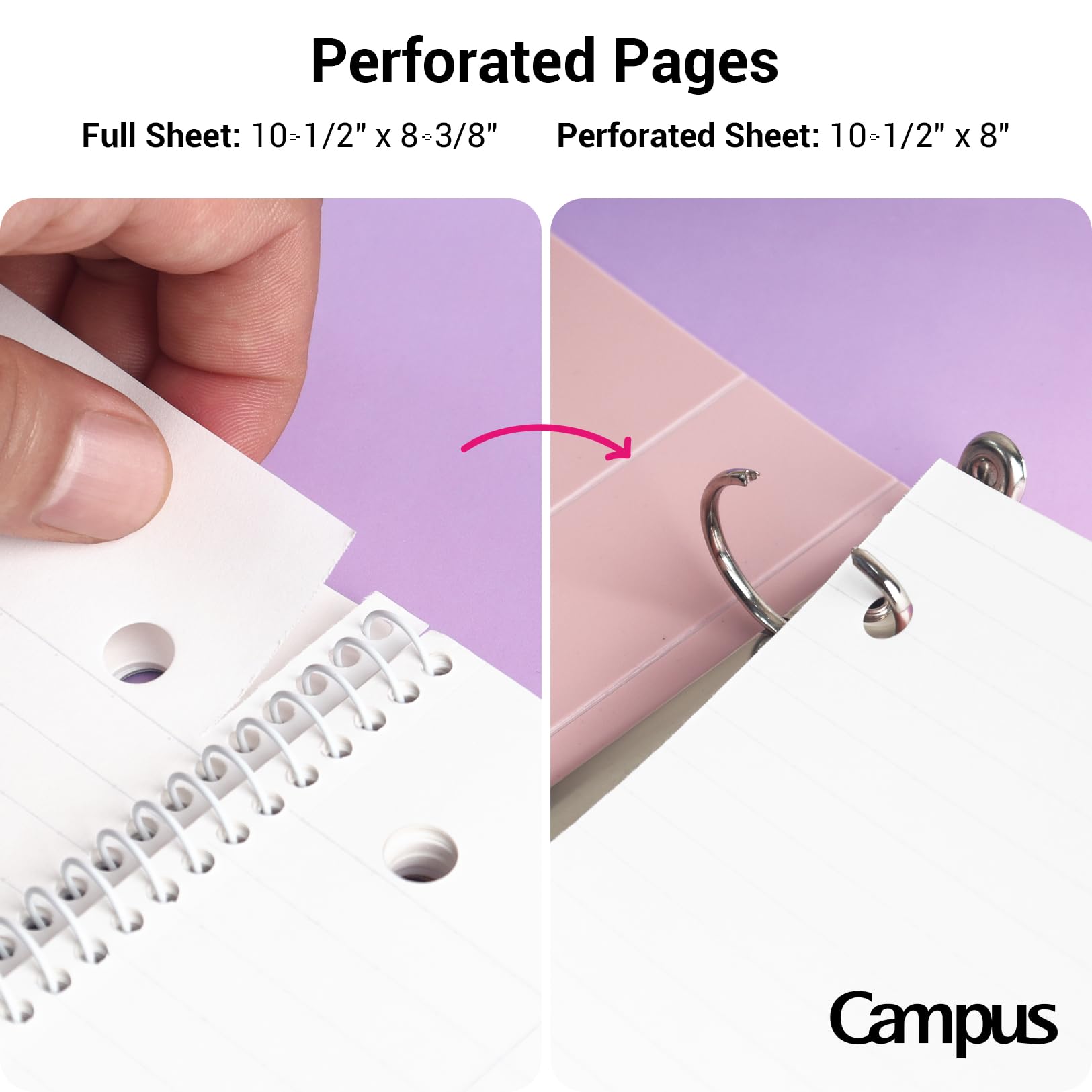 KOKUYO Spiral Notebook, 3 Pack Campus 10-1/2" x 8" Subject Notebooks with Wide Ruled, 80 Sheets, Purple Orange Turquoise 3 Holes School Spiral Journal for Work Study Note Taking (WSG-SU-400G3×3)