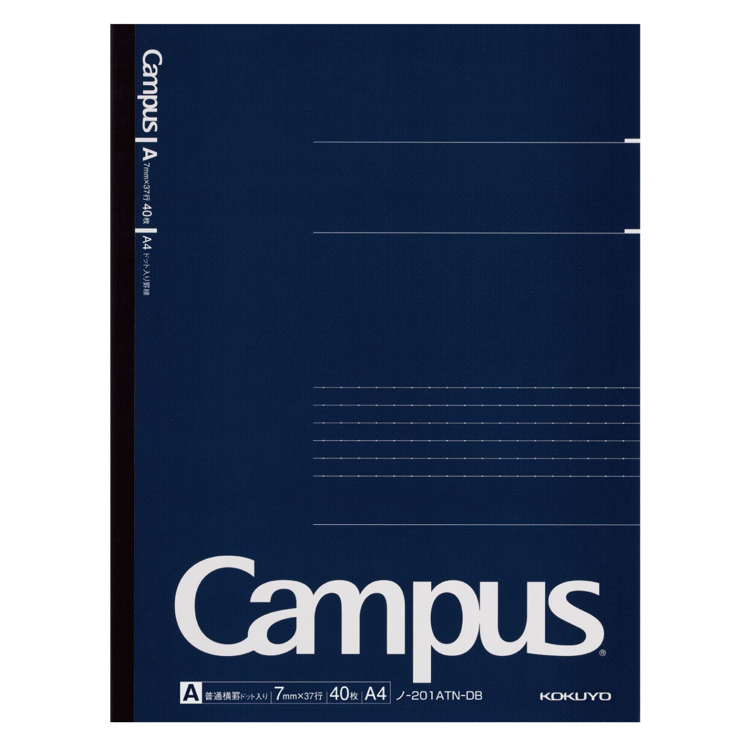KOKUYO Campus Notebook, Business Type, Dot A 7mm Ruled, A4, 40 Sheets, 37 Lines, Navy Cover, Japan Import (NO-201AT-DB)