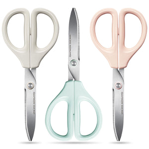 Kokuyo 3 Pack 7“ Scissor All purpose with Hybrid Arch Stainless Steel Blade, Pastel Pink Blue White, Sharper Cutting Performance Heavy Duty Cutter for Office Home School Craft Supplies (HSM-A100)