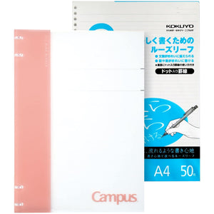 Kokuyo Campus 2x2 Spiral Binder Notebook Set, A4 Refillable Notebook + 50 Refill Papers with 6mm Dot Ruled, 40 Sheet Capacity, 30 Rings, Light Pink, Perfect for Work, Study & Journal, Japan Import