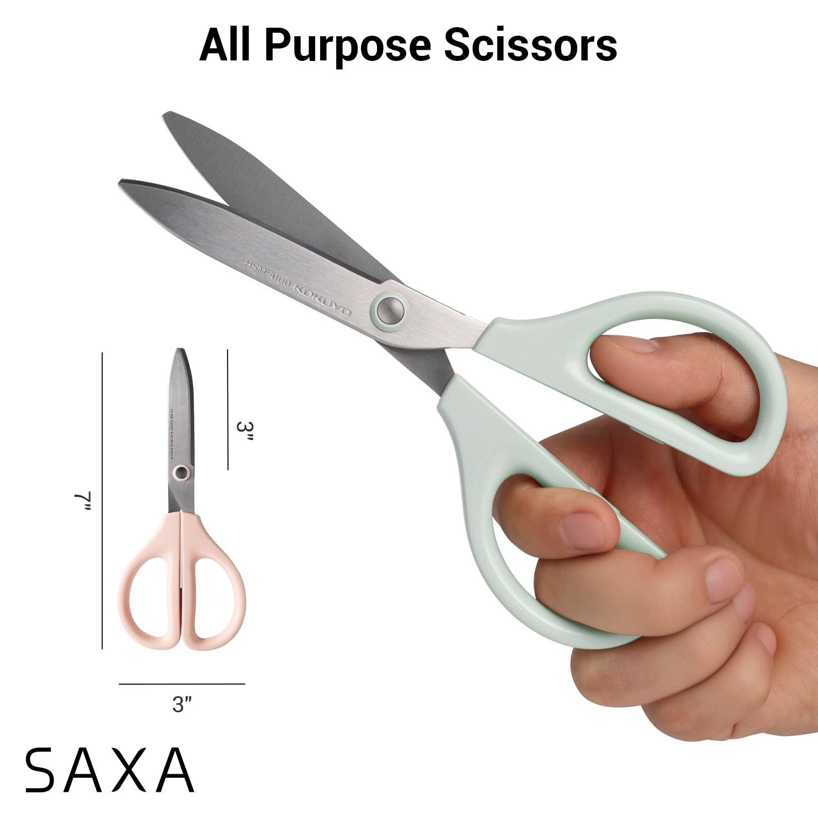 Kokuyo 2 Pack 7“ Scissor All purpose with Hybrid Arch Stainless Steel Blade, Pastel Pink Blue, Sharper Cutting Performance Heavy Duty Cutter for Office Home School Craft Supplies (HSM-A100)