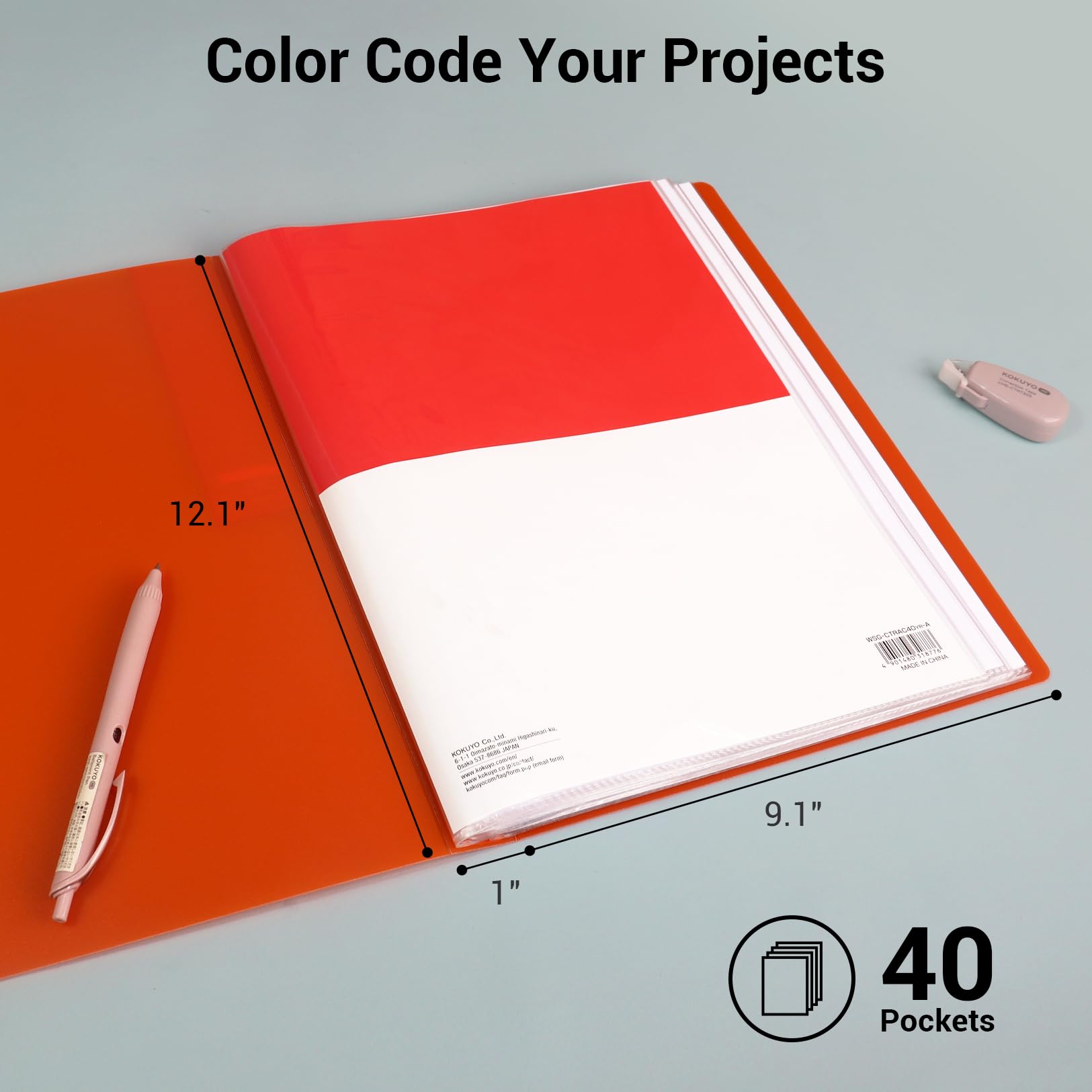 Kokuyo 40-Pocket Binder with Plastic Sleeves (Orange), A4 Art Portfolio Folder with Clear Sheet Protectors. 80 Pages of Presentation Display Book. Japan Import (CTRA-C40YR)