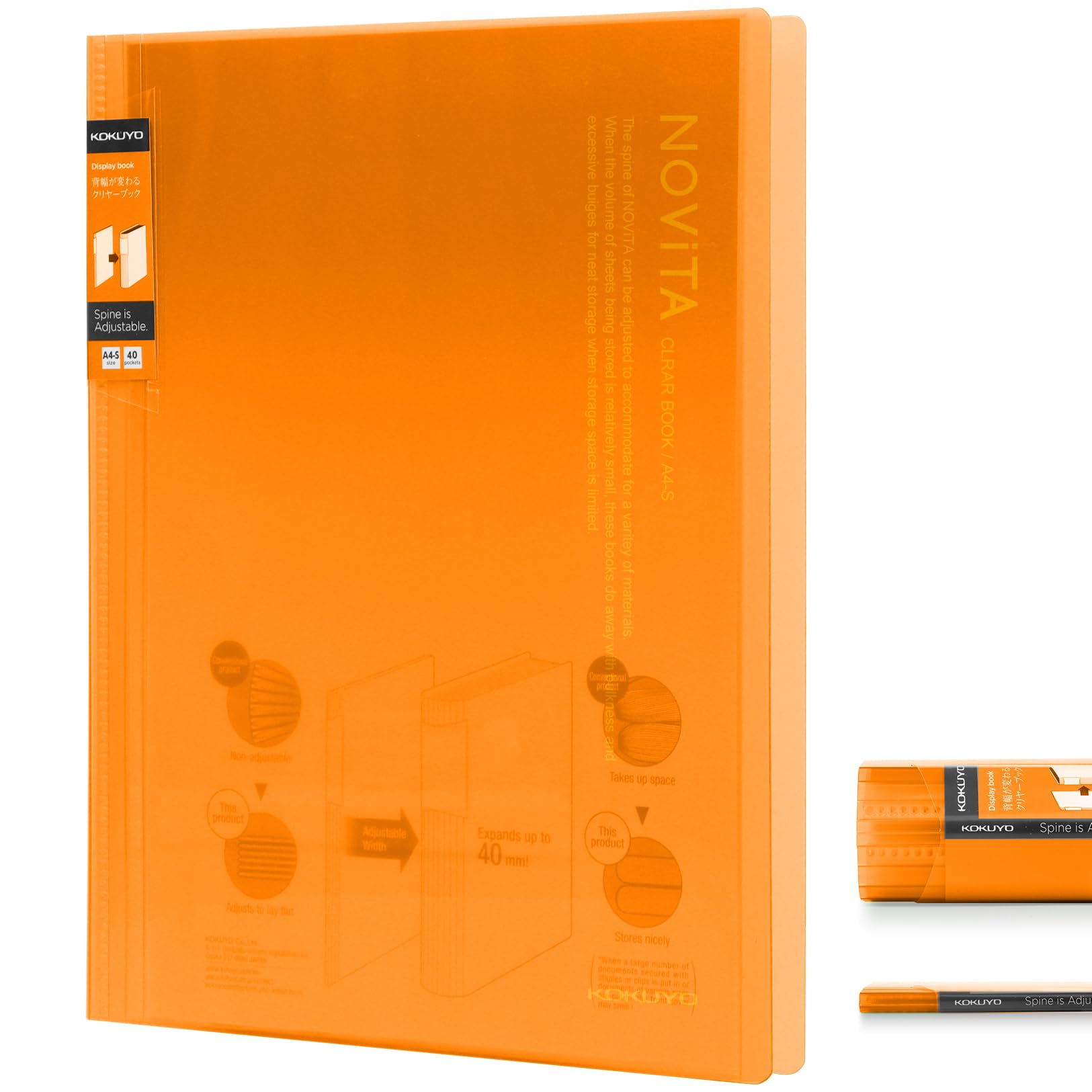 Kokuyo 40-Pocket Binder with Plastic Sleeves 8.5"x11" (Yellow), A4 and US Letter Expandable Art Portfolio Folder with Clear Sheet Protectors. 80 Pages of Presentation Display Book. (RA-N40Y)