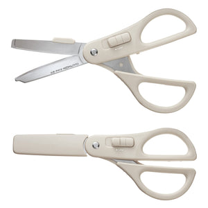 KOKUYO 2-Way All Purpose Scissor, HAKO-AKE Heavy Duty Regular Size Travel Scissors, Stainless Steel Blade Multiple Purpose Craft Scissor Box Cutter for Office, Travel and Home. Off-White (HASA-P412LM)