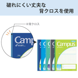 KOKUYO Campus Notebook, Easy Erasing, Semi-B5, 5mm(0.2in) Grid Ruled, 0.4 inch (10 mm) Solid Line, 30 Sheets, Pack of 5, Blue Colors, Japan Import (NO-30S10-5X5B)