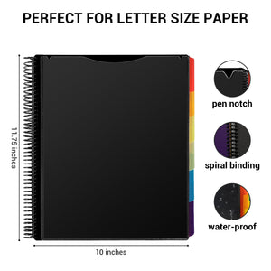 Mukawa 12 Pocket Poly Project Organizer, Spiral Project Folder Multi Pocket Folder Binder Letter Size, Back Cover Utility Pouch, 1/6 Cut Tabs, 6 Tab Color Dividers, Clear View Customizable Front Cover