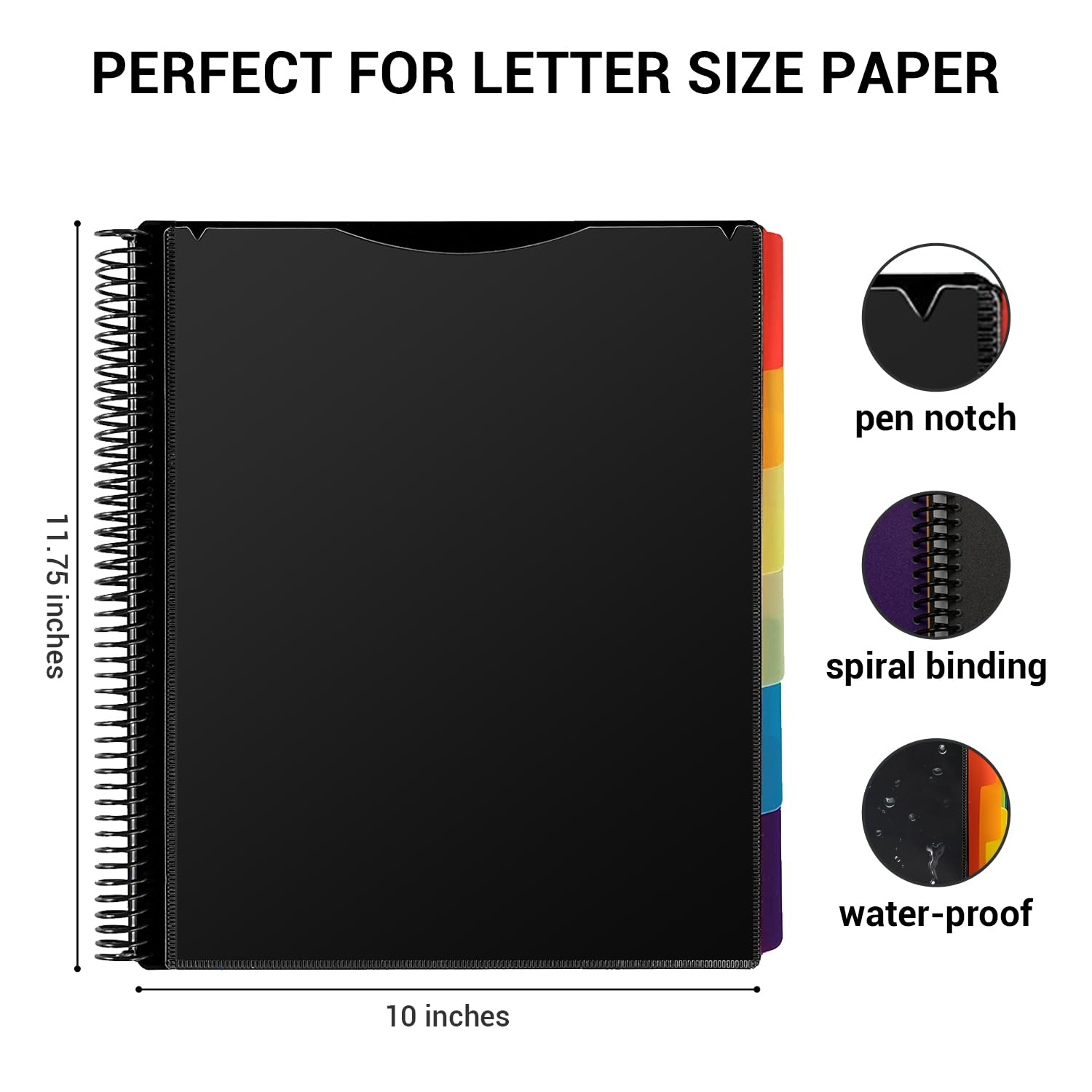 Mukawa 24 Pocket Poly Project Organizer, Letters Size Spiral Bound Project Folder with Inner Zipper Pouch, Customizable Front Cover, 12 Dividers with Erasable Tabs, Letter-Sized, 1 Pack