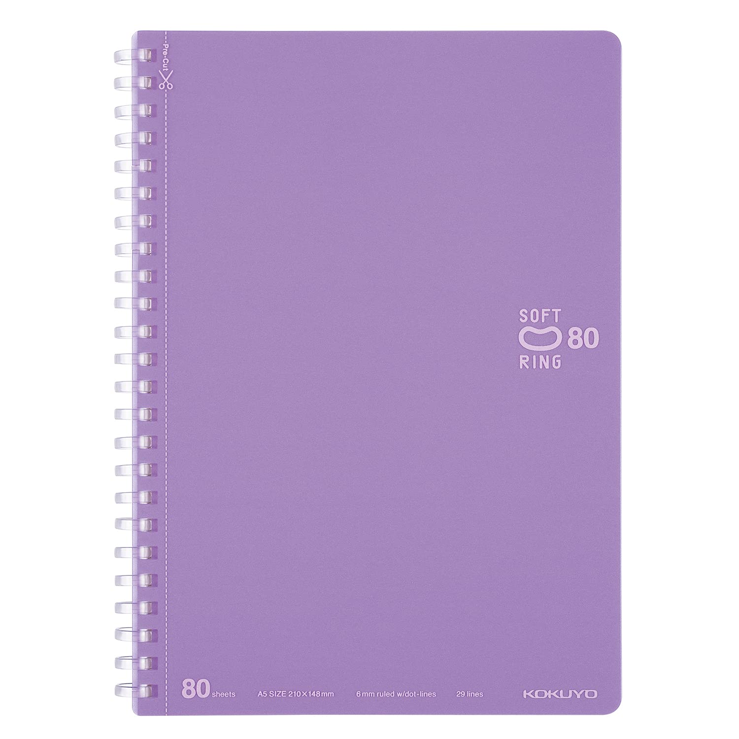 KOKUYO Spiral Lined Notebook, 8.3'' x 5.8'' Pastel Journal A5 Soft Ring Notebooks with Dot 6 mm Ruled, 80 Sheets, Purple 1 Subject Notebook, Note Taking for School. Japan Import (SU-SV338BT-V)