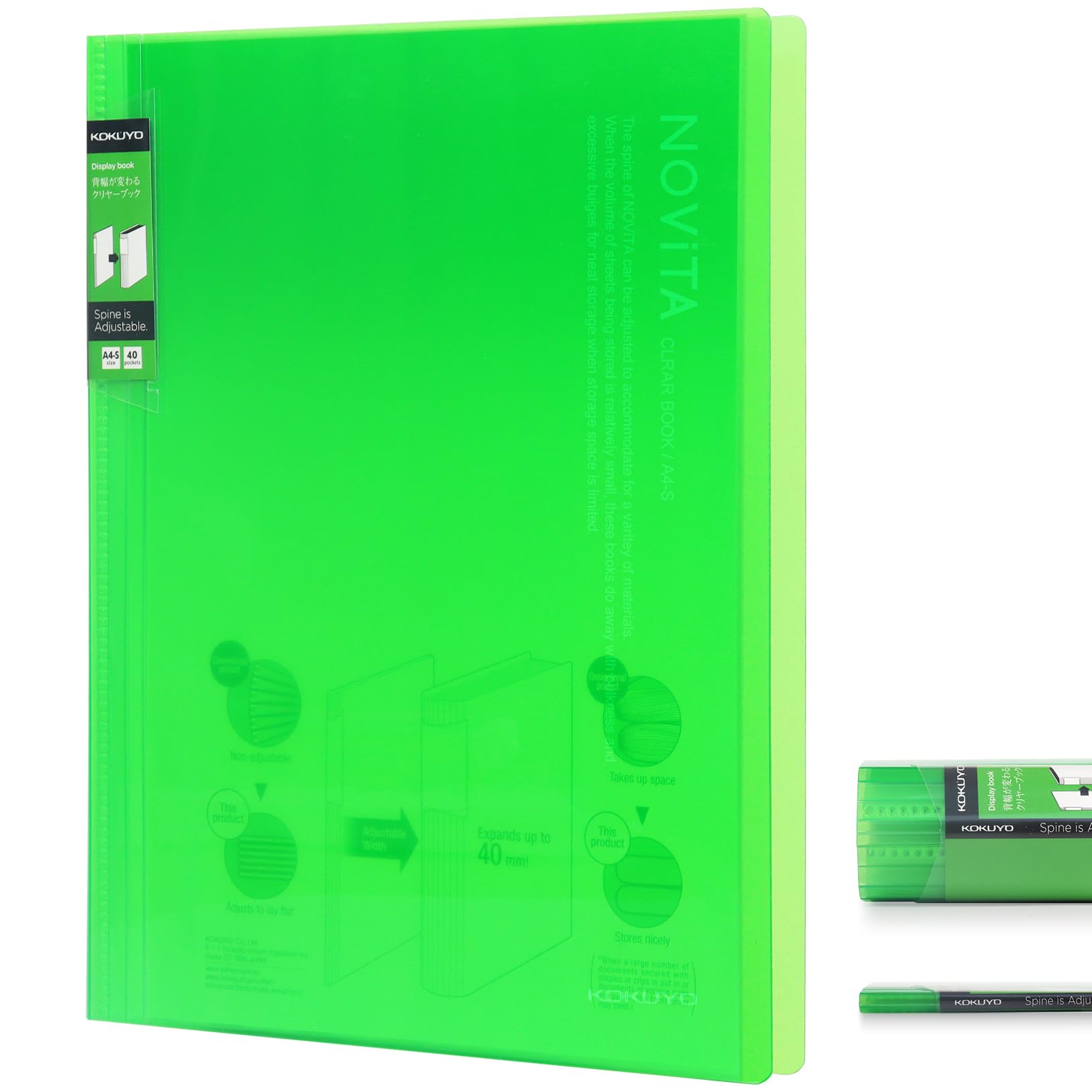 Kokuyo 40-Pocket Binder with Plastic Sleeves 8.5"x11" (Light Green), A4 and US Letter Expandable Art Portfolio Folder with Clear Sheet Protectors. 80 Pages of Presentation Display Book. (RA-N40LG)