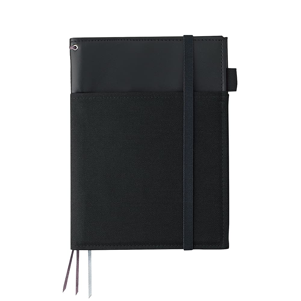 KOKUYO Systemic Synthetic Leather Cover Notebook, with One A5, B 6mm Ruled, 28 Lines, 50 Sheets, Twin Ring Edge Title Notebook, Black, Japan Import (NO-V685B-D)