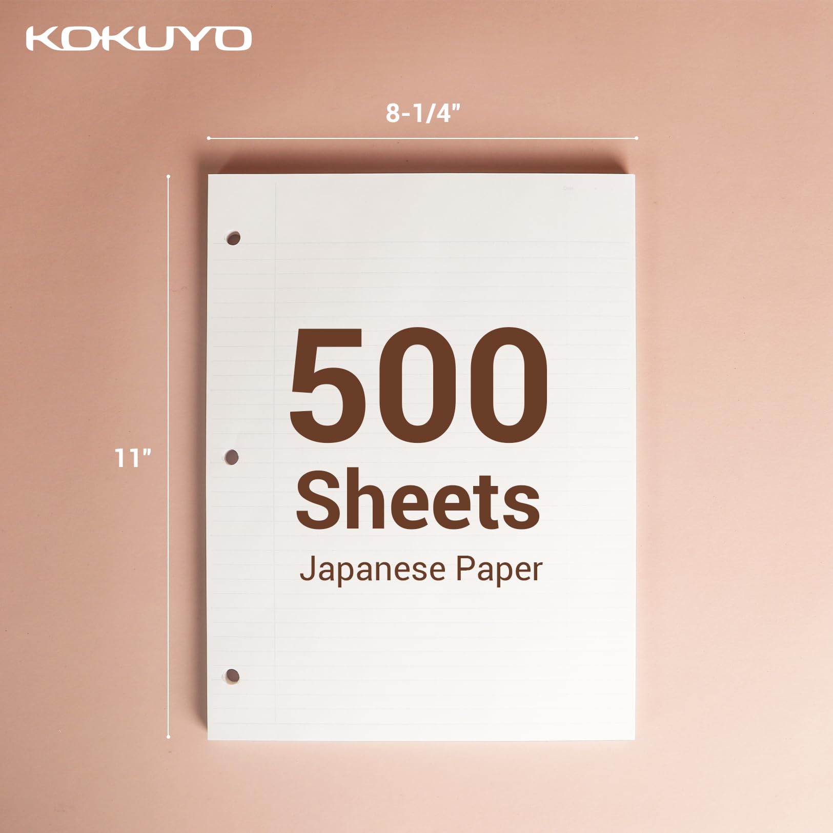 Kokuyo Campus Loose Leaf Paper for 3 Ring Binders, 11” x 8-1/4” Smooth Writing Lined Paper, 500 Sheets, 70 GSM, College Ruled, Bleeding-Resistance, School Suppliers, Made in Japan (WSG-NO-887G1x5)