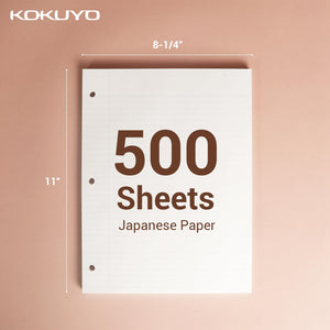 Kokuyo Campus Loose Leaf Paper for 3 Ring Binders, 11” x 8-1/4” Smooth Writing Lined Paper, 500 Sheets, 70 GSM, College Ruled, Bleeding-Resistance, School Suppliers, Made in Japan (WSG-NO-887G1x5)