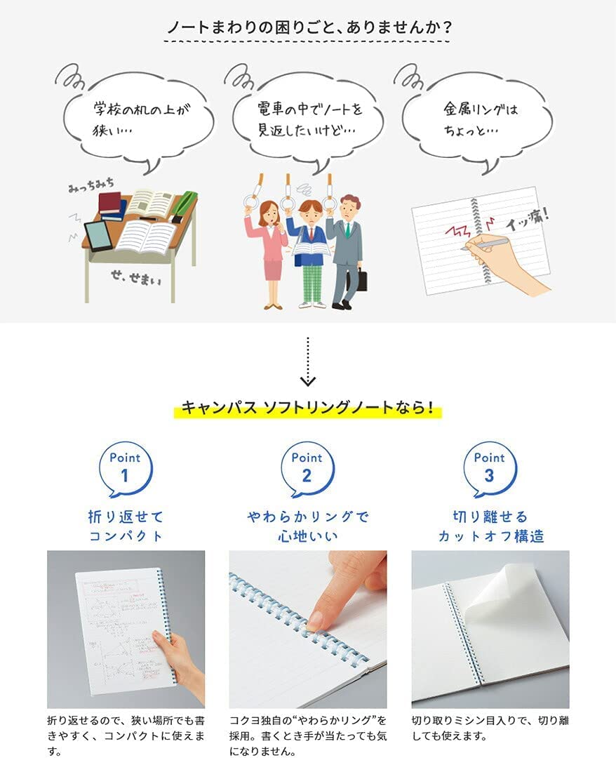 KOKUYO Spiral Lined Notebook, 10'' x 7'' Pastel Journal B5 Campus Soft Ring Notebooks with Dot 6 mm Ruled, 40 Sheets, Purple 1 Subject Notebook, Note Taking for School. Japan Import (SU-S111BT-V)