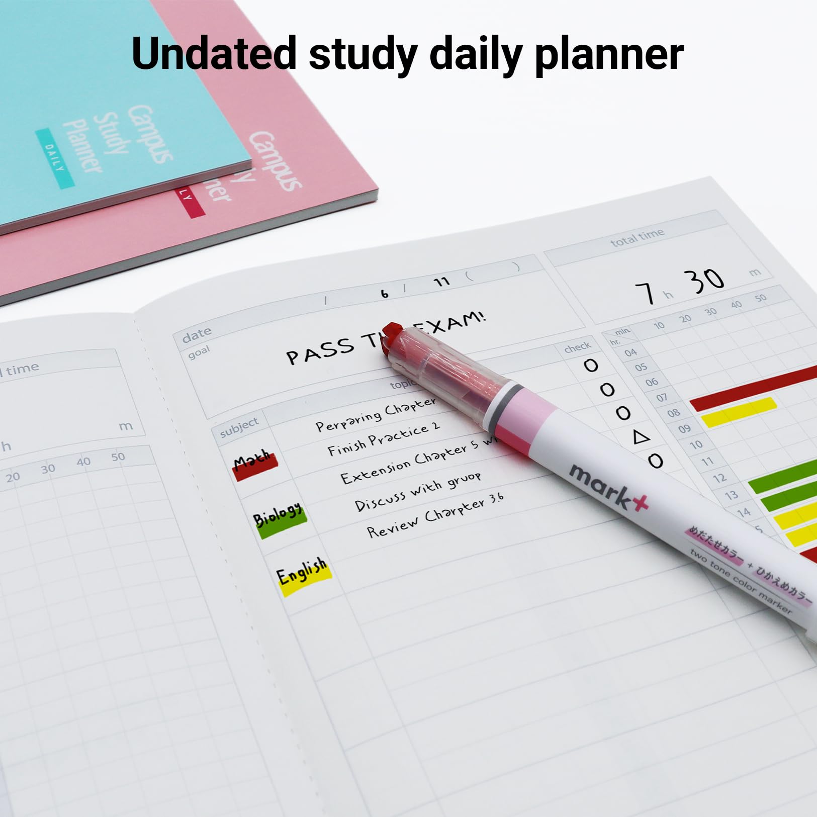 Kokuyo Campus Study Planner Notebook, Daily Ruled, Semi-B5, Light Pink, for 63 Days, Japan Import (NO-Y80MD-LP)