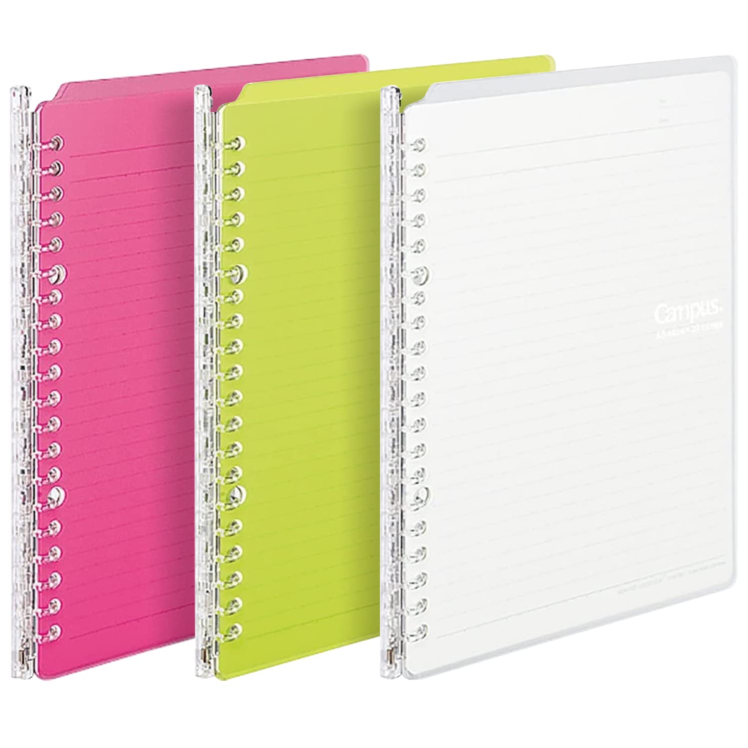 Kokuyo Campus Smart Ring Binders 3 Pack, A5 Vivid Colors Binder Notebooks, Up to 25 Sheets 20 Holes Slim Binder Folder with 10 Campus Sarasara Loose-leaf Paper Each for Study and Journal, Japan Import