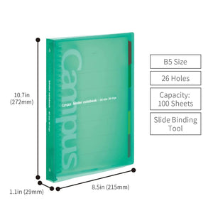 KOKUYO 5 Subject Spiral Notebook, Campus B5 Refillable Journal with 5 Tab Dividers, 100 Sheets in 5mm Ruled Loose Leaf Paper, Green, Japan Import (RU-P333NG & NO-836C)