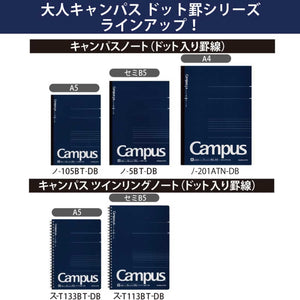 KOKUYO Campus Notebook, Business Type, Dot A 7mm Ruled, A4, 40 Sheets, 37 Lines, Navy Cover, Japan Import (NO-201AT-DB)
